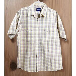 Wrangler XL Yellow Plaid Short Sleeve Pearl Snap Western Shirt 100% Cotton EUC